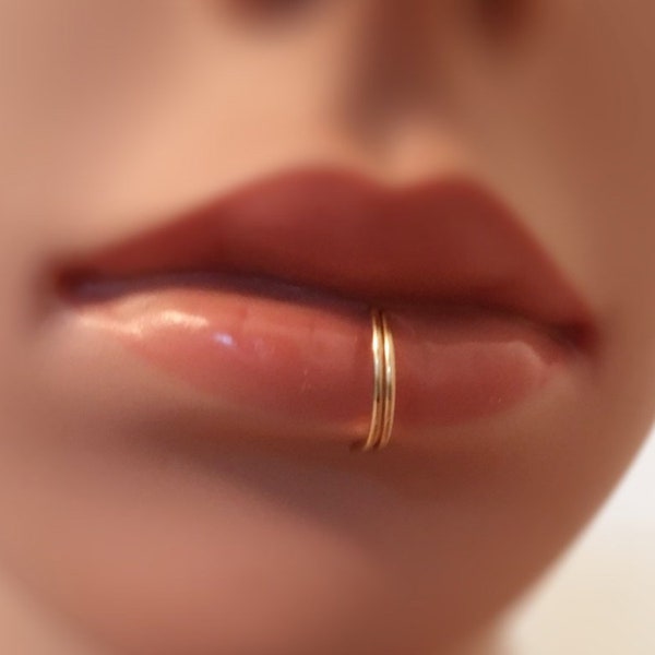 Fake Lip Ring 20g Double Lip Ring Fake Piercing Lip Piercing Jewelry, 20g Fake Lip Hoop Earring Lip Ring Gold Lip Ring Jewelry Piercing Hoop