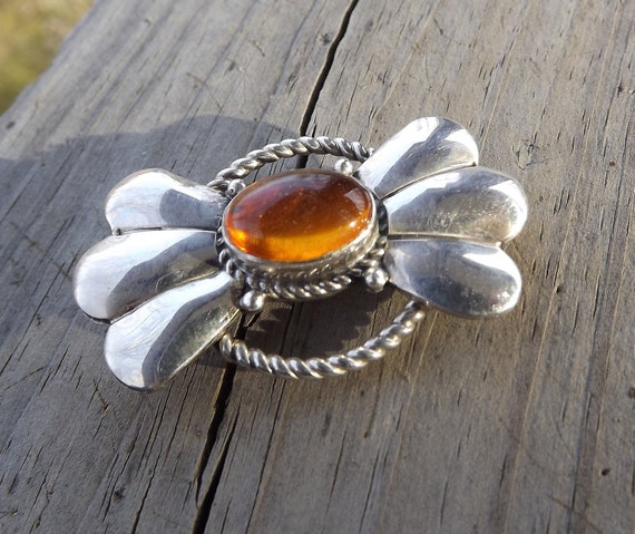 Amber and Sterling Silver Pin/Pendant - image 1