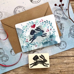 handgesneden stempel "Konijn", springkonijn, DIY, postzegel, brievenstempel, paasstempel, paasdecoratie DIY