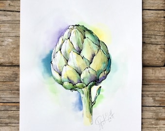 Artichoke #2 Art Print on Vintage Book Page Kitchen Home Decor Vegetable Veggie