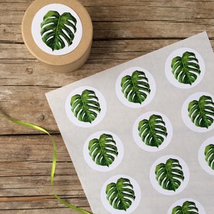 Monstera leaf sticker, sheet with 15 Stickers, plant design, green leaf, plant decor,DIY,gift wrapping, exotic leaf, tropical design print image 4