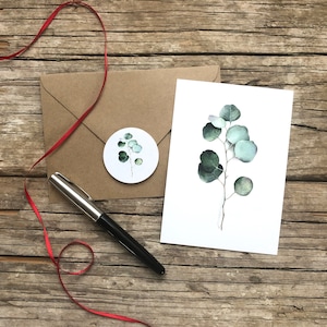 Wenskaart Eucalyptus 2-delige set bestaande uit kaart en sticker, A6 ansichtkaart achterkant blanco