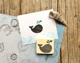 Hand carved rubber stamp „little whale“, DIY, gift for kids, sea animals, gift packaging, scrapbooking