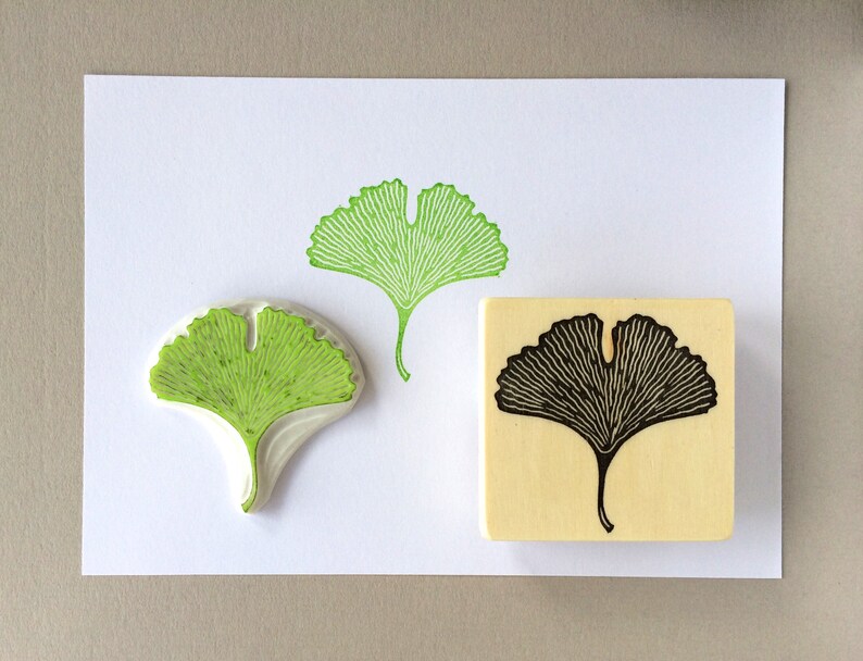 Hand carved rubber stamp ginkgo leaf, DIY, gift for kids, printing, gift packaging, art journaling, scrapbooking, card design image 4