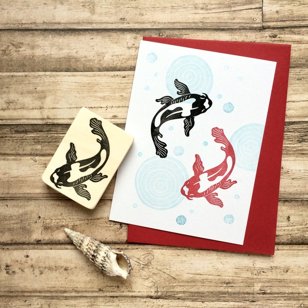 handgeschnitzter Stempel "Koi Karpfen", Fisch Stempel,DIY, BuJo, hand carved fish stamp, card design, scrapbooking, gift wrapping