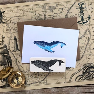 hand carved rubber stamp „ whale“, DIY, gift for kids, printing, gift packaging