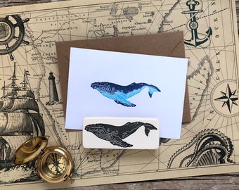 hand carved rubber stamp „ whale“, DIY, gift for kids, printing, gift packaging