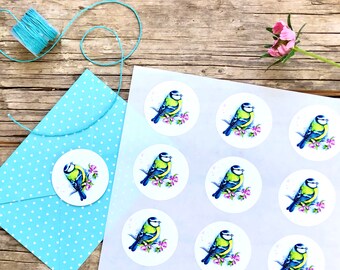 Blue tit sticker, sheet with 15 Stickers, Easter design, little bird deco, Spring decor, titmouse Labels ,DIY, scrapbooking, gift wrapping