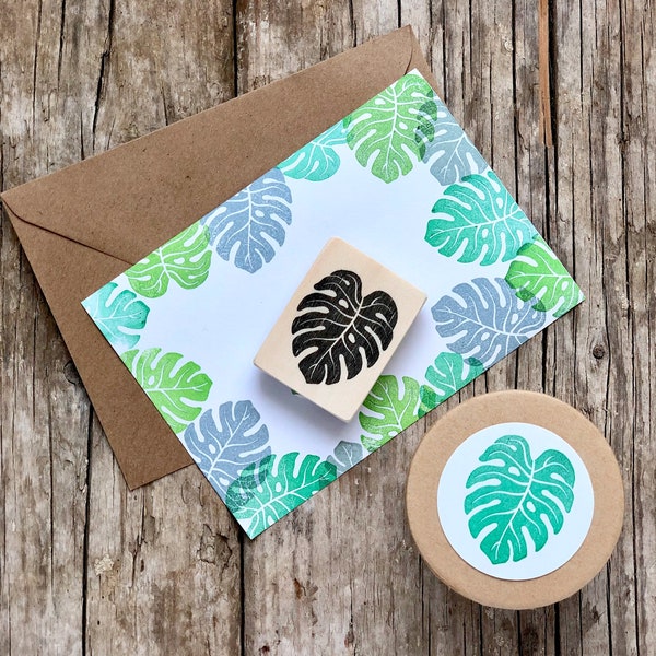 handgeschnitzter Stempel „Monstera Blatt", Pflanzen Stempel,exotisches tropisches botanisches Palmblatt,florales Design, DIY Hochzeit Deko