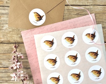 Wren sticker, sheet with 15 Stickers, Easter design, little bird deco, Spring decor,bird labels,DIY, scrapbooking, gift wrapping,