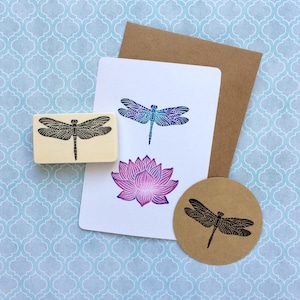 Dragon-fly  handcarved rubber stamp, DIY seal, motif wooden stamp, print making, block prining