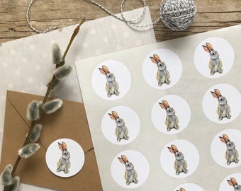 Hare sticker, sheet with 15 Stickers, rabbit design, bunny decoration, Easter decor,watercolours  labels,DIY, scrapbooking, gift wrapping