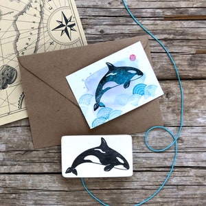Hand carved rubber stamp „ Orca Whale“, DIY, card design, printing, gift for Kids, scrapbooking