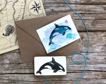 Hand carved rubber stamp „ Orca Whale“, DIY, card design, printing, gift for Kids, scrapbooking