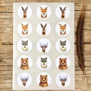 Pegatinas de animales, 15 piezas. Hoja A4, impresión de animales del bosque, set de animales salvajes, papelería, decoración, pegatinas infantiles, BuJo, manualidades, pegatinas de bosque