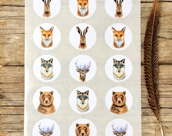 Woodland animals sticker, sheet with 15 Stickers, decoration, animals, animal art, watercolour  labels,DIY, scrapbooking, gift wrapping