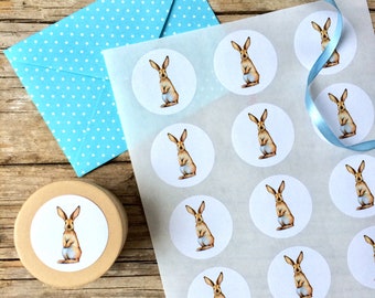 Hare sticker, sheet with 15 Stickers, rabbit design, bunny decoration, Easter decor,watercolours  labels,DIY, scrapbooking, gift wrapping