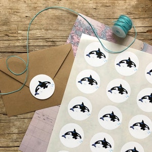 Orca whale sticker, sheet with 15 Stickers, maritime design deco, under the sea, Labels ,DIY, scrapbooking, gift wrapping