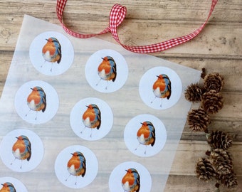 Robin sticker, sheet with 15 Stickers, robin design, bird deco, Christmas decor, x-Mas labels,DIY, scrapbooking, gift wrapping,