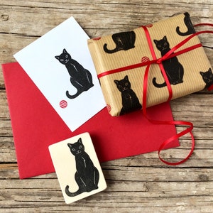 Katze handgeschnitzter Stempel montiert auf Holz , DIY, schwarzer Kater, Helloween,Katzen Liebhaber Geschenk Idee, Mieze,BuJo, Scrapbooking