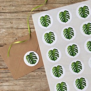 Monstera leaf sticker, sheet with 15 Stickers, plant design, green leaf, plant decor,DIY,gift wrapping, exotic leaf, tropical design print image 2