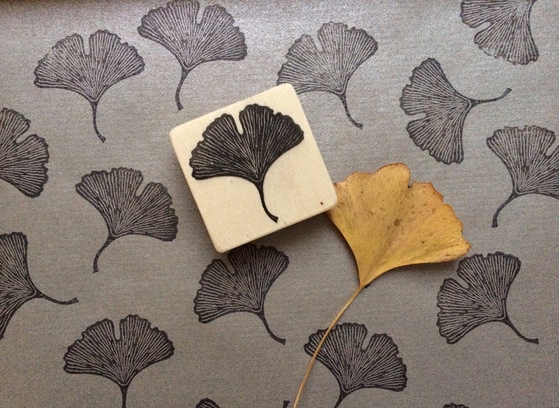 Hand carved rubber stamp ginkgo leaf, DIY, gift for kids, printing, gift packaging, art journaling, scrapbooking, card design image 5