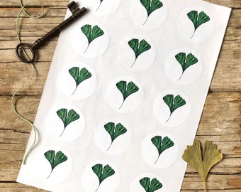 Ginkgo leaf sticker, sheet with 15 Stickers, Ginkgo design, green leaf, plant leaf decor, DIY, scrapbooking, gift wrapping, weddlabeling