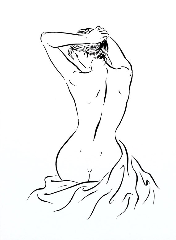 Nude woman drawing female figure line art sexy woman print