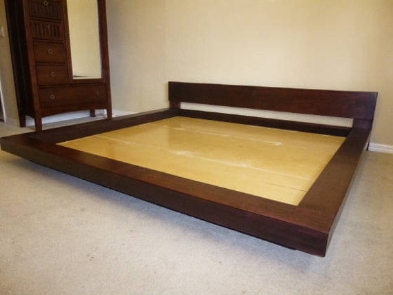 Fascinating asian style bed frames King Queen Real Walnut Asian Japanese Floating Style Platform Bed Solid Wood Hand Rubbed Satin Finish
