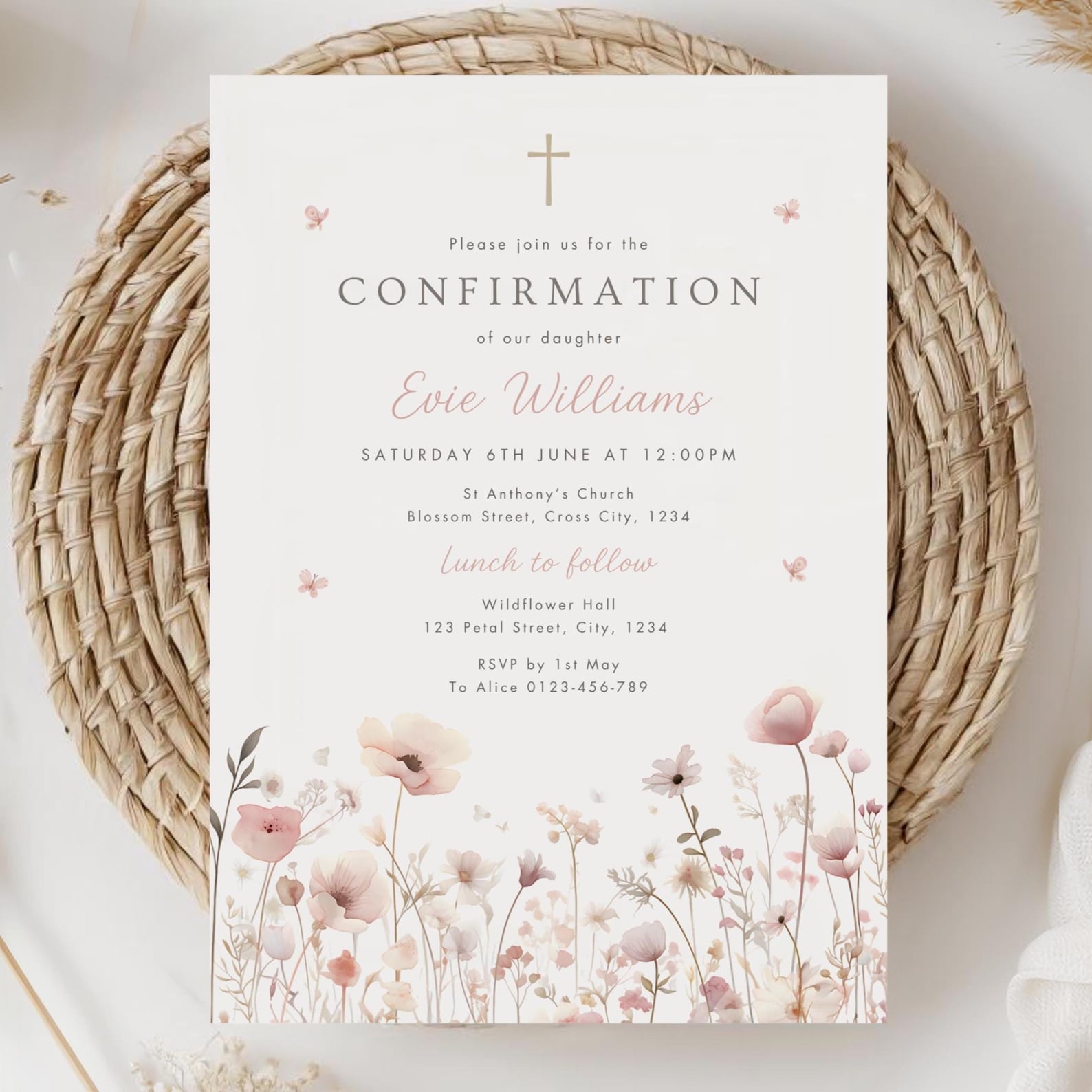 Wildflower Confirmation Invitation Template, Printable Floral ...