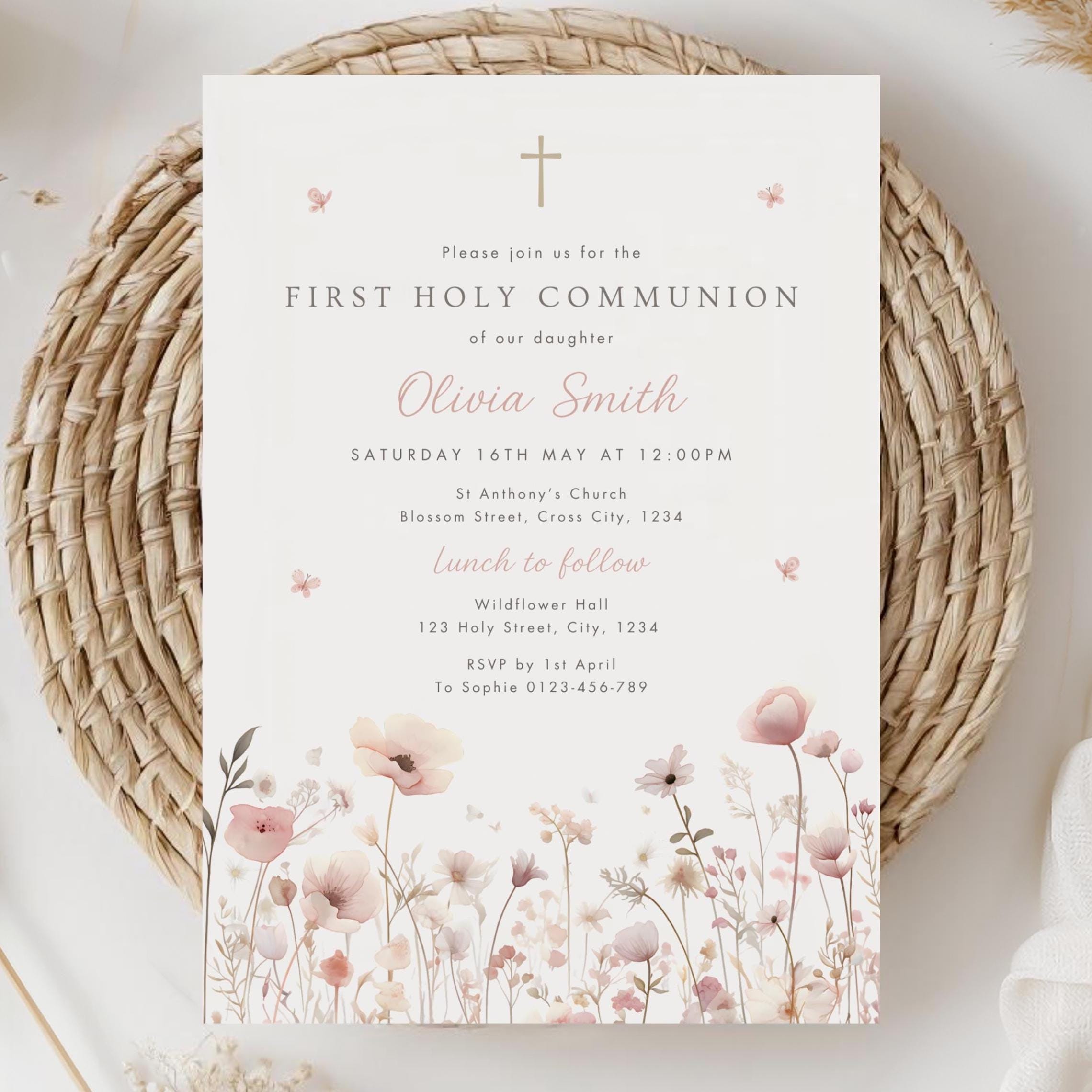 japanese flesh and blood cards Two Crosses First Communion Invitation main image 1