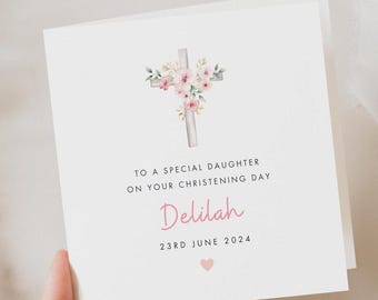 Personalised Christening Card For Goddaughter, Baptism Card For Daughter Granddaughter Niece, Naming Day, Dedication Day Pink Cross