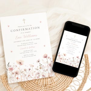 Wildflower Confirmation Invitation Template, Printable Floral ...
