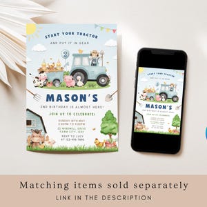 Personalised Farm Animals 2nd Birthday Card, Second Birthday Card For Son, Blue Tractor Card Grandson Godson Nephew Boy, Farmyard Animals image 3