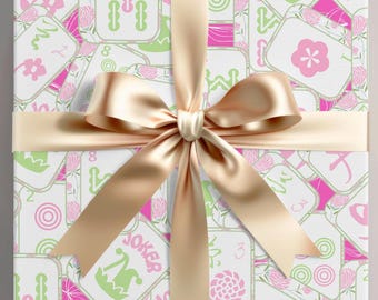 Mahjong Tiles Wrapping Paper Rolls-Colorful Tiles Gift Wrap