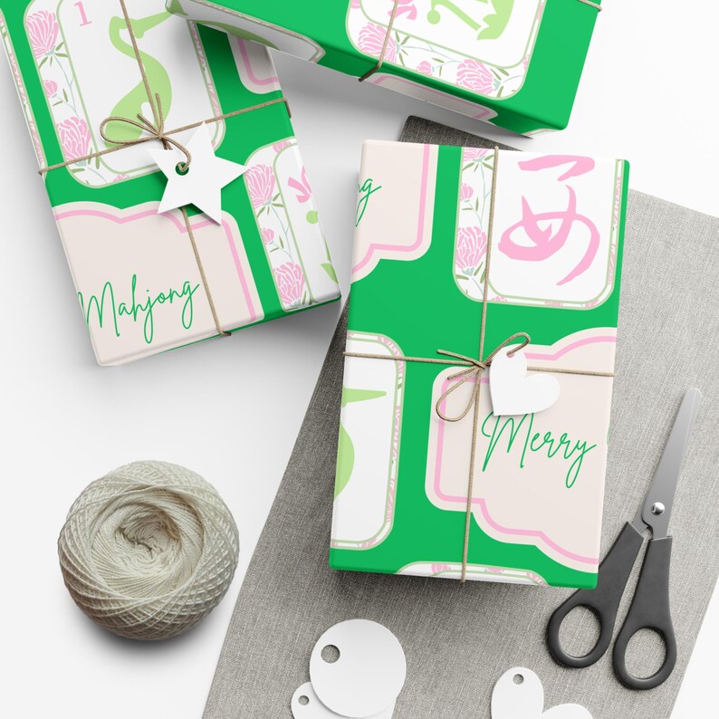 Mahjong Gift Wrap- Merry Mahjong Design Wrapping Paper-Holiday Tiles Mahj 画像 6
