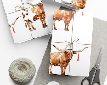 Longhorn Graduation Wrapping Paper | Burnt Orange Tassel Gift Wrap