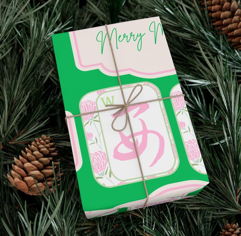 Mahjong Gift Wrap- Merry Mahjong Design Wrapping Paper-Holiday Tiles Mahj 画像 9