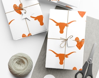 Burnt Orange Longhorn Design,  Longhorn Love, Gift Wrap Rolls