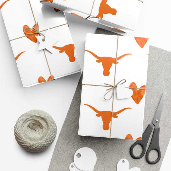 Burnt Orange Longhorn Design,  Longhorn Love, Gift Wrap Rolls