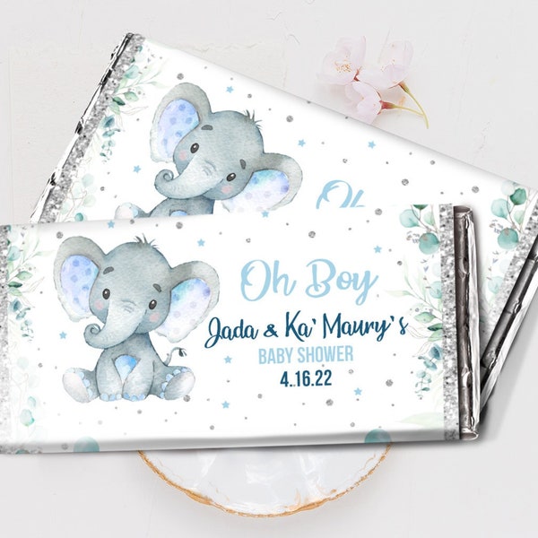 Baby Shower Chocolate wrapper - Its a boy Blue Elephant Candy bar label editable template