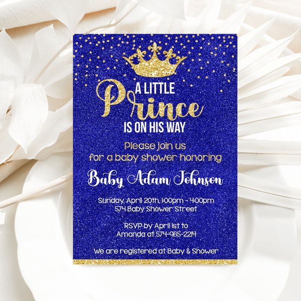 Royal Prince Baby Shower Invitation - Editable Party invite template