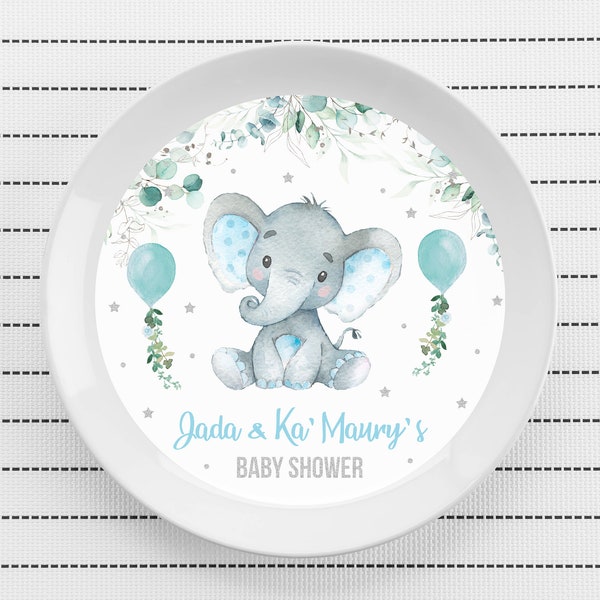 Baby Shower Ladeteller Einsatz 8 Zoll - Es ist ein Junge mit Elefant bearbeitbare Vorlage