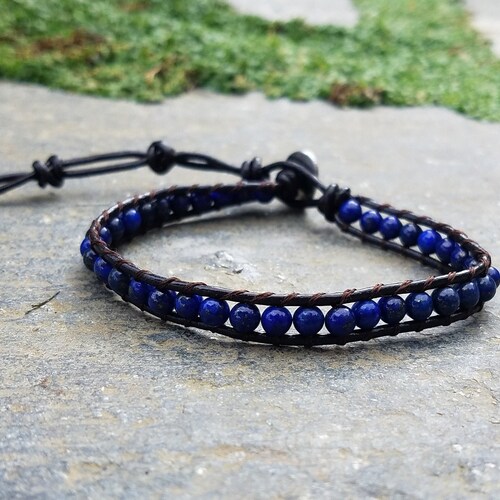 Lapis Lazuli Beaded Single Wrap Bracelet / Anklet Leather Wrap - Etsy