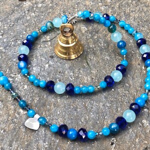 Blue Turquoise Indian Temple Bell Sun Catcher Blessing Bells: Aquamarine, Blue Crystal, Rainbow, Turquoise, & Agate