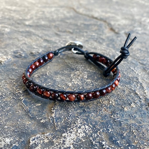 Red Tigers Eye Warriors Stone, Chakra Beaded Single Wrap Bracelet