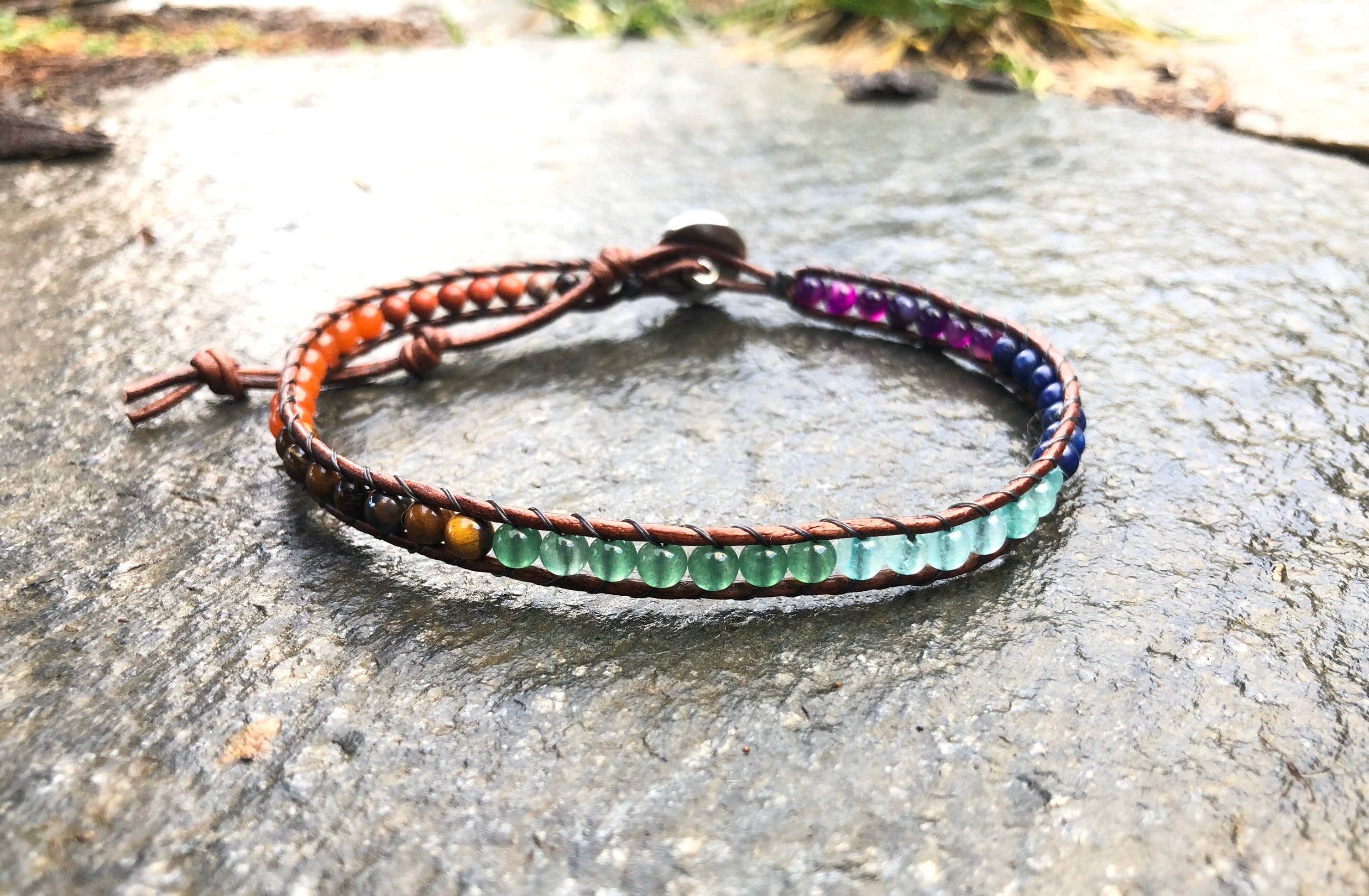 Chakra Beaded Single Wrap Bracelet / Anklet Leather Wrap - Birthday P…