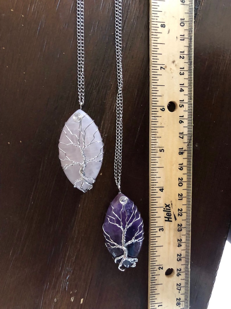 /& Forgiveness Silver Rose Quartz Amethyst Necklaces Tree of Life rose quartz SET OF TWO For Love Wire Wrapped Beauty