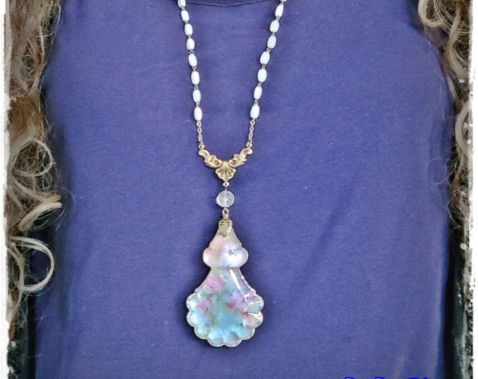 EXQUISITE FRENCH CRYSTAL Necklace - Artisan Beaded Chain, Handmade Assemblage Wearable Art, Long Layering Gypsy/Hippie Necklace