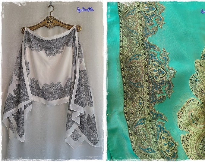 COOL & FLIRTY PONCHO Layering Top - 2-Ways to Wear! Hippie Style CoverUp, Silky Gypsy Festival Top, 60's Semi-Sheer Paisley Topper [P2206]